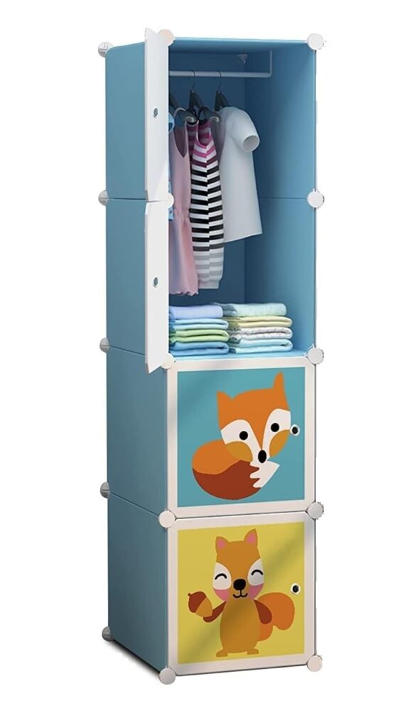 KRISHYAM Modular Portable Closet - Space-Saving Hanging Wardrobe Organizer with Kitty Print for Clothes, Books, Toys, and Towels (Animal)