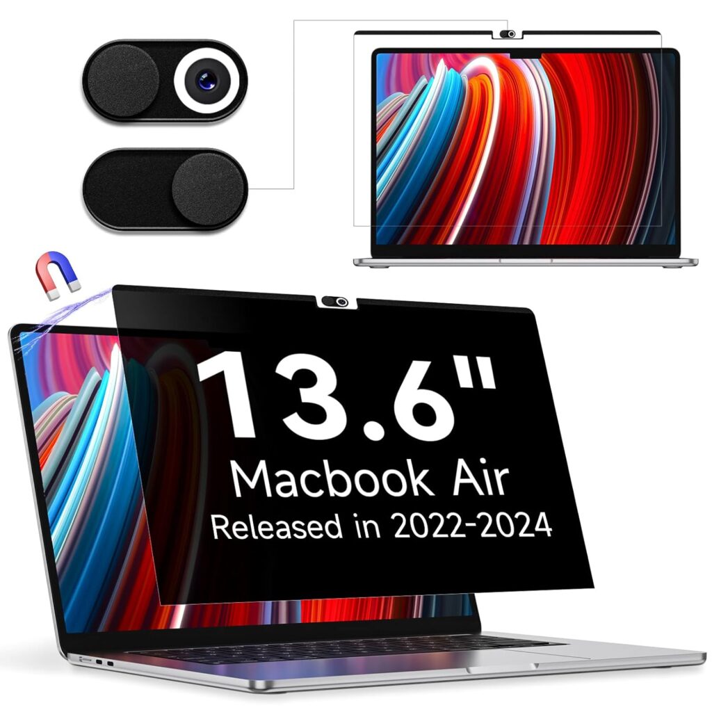 Magnetic Privacy Screen Protector Compatible with MacBook Air 13.6 Inch (2022-2024, M2, M3), Removable Anti Spy Blue Light Glare Shield Film Laptop Privacy Filter for Apple Mac Air 13" (A2681,A3113)