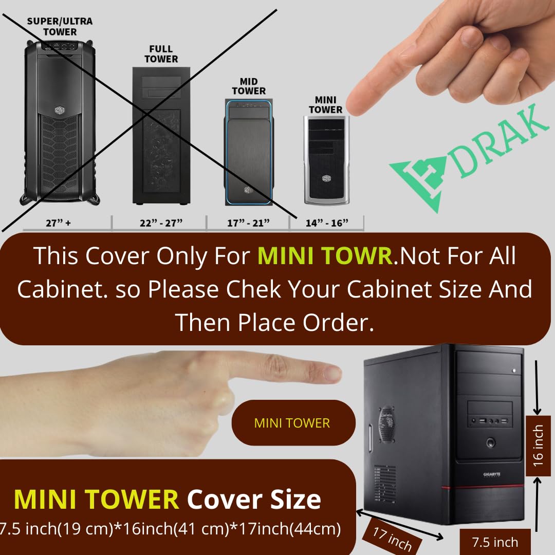 EDRAK® PREMIUM PC Computer CPU Cover For Dustproof Waterproof Skechproof | 7.5W x 16H x 17D Inch/19W x 41H x 44D CM Desktop CPU MINI TOWER Accessories(BLK)